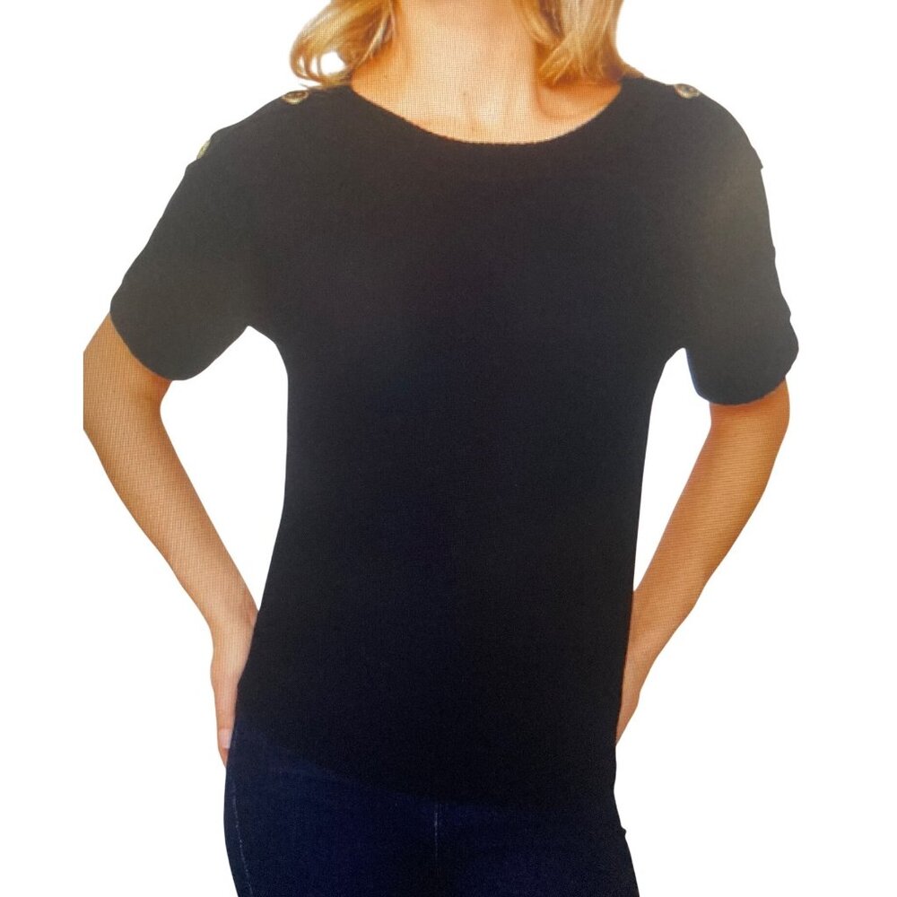 NWT Melissa Page Women's Button Detail Dolman Short-Sleeve Sweater Jet Black XS